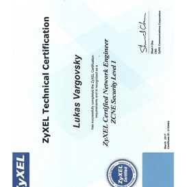 CERTIFIKÁT: ZyXEL Certified Network Engineer ZCNE Security Level 1