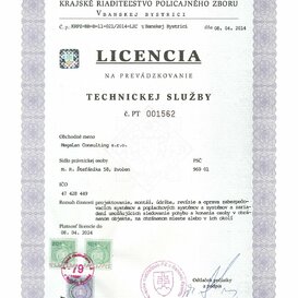 LICENCIA: na prevádzkovanie Technickej služby